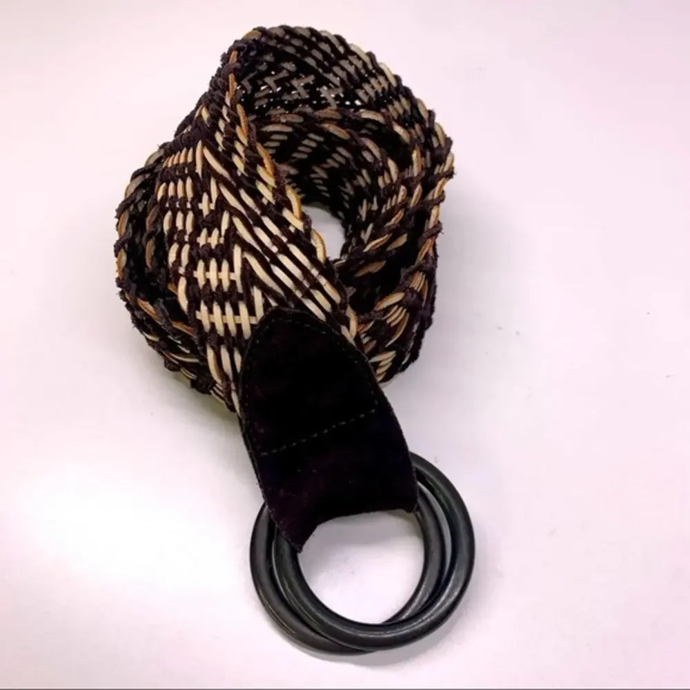 Dark Brown & Cream Chunky Woven Leather Belt‎